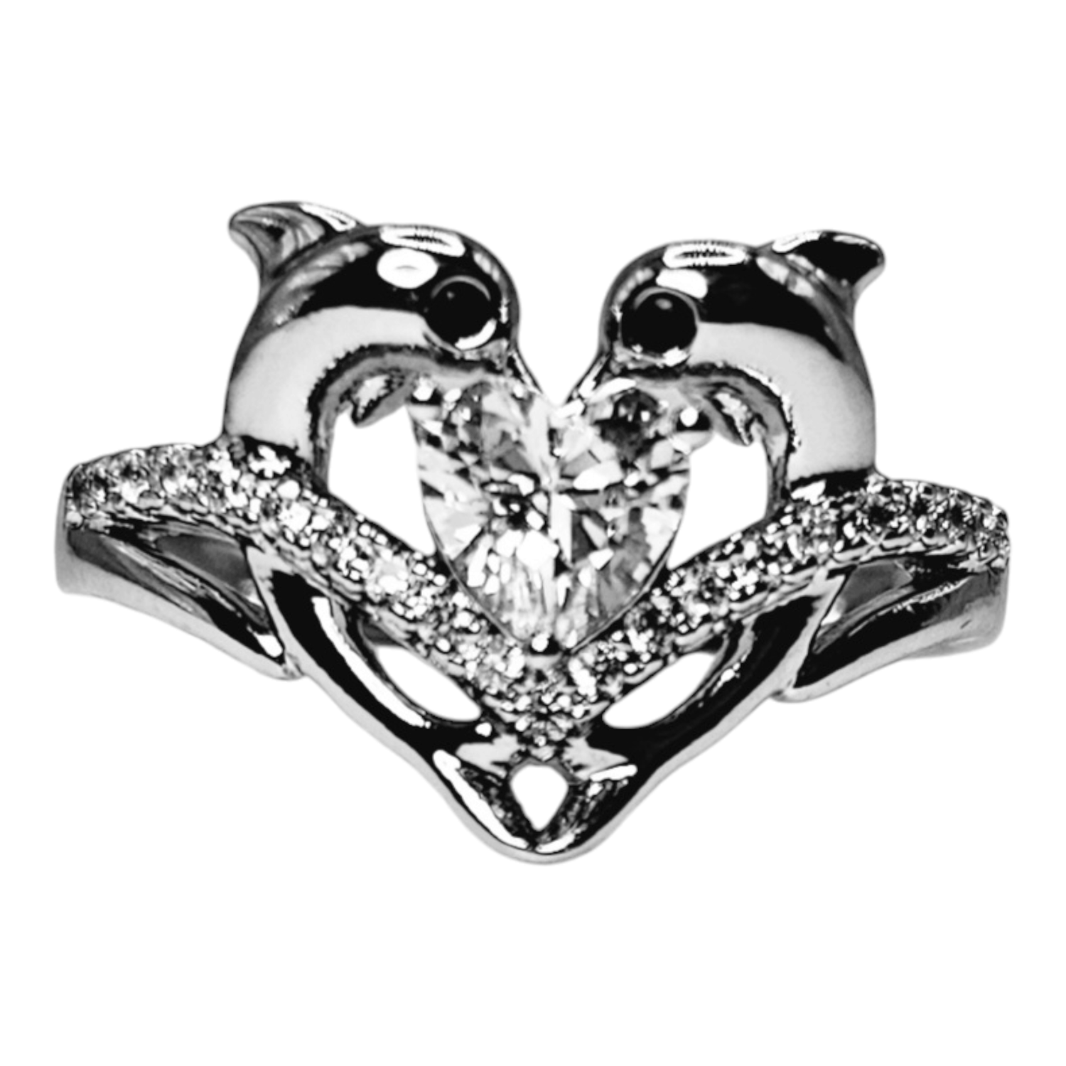 Heart Shape Dolphins Silver - Plated Ring