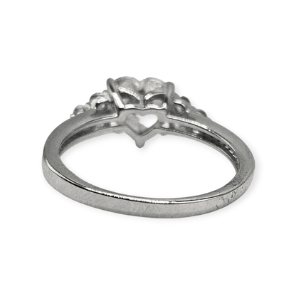 Heart Tree Stone Cubic Zirconia Silver Ring .925 Promise or Engagement Ring