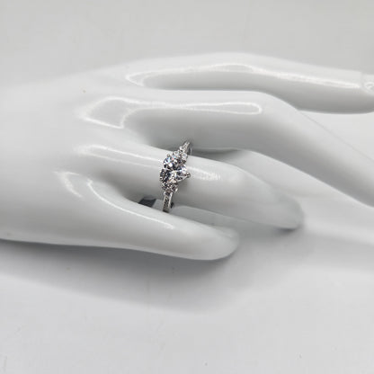 Heart Tree Stone Cubic Zirconia Silver Ring .925 Promise or Engagement Ring