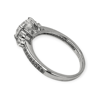 Heart Tree Stone Cubic Zirconia Silver Ring .925 Promise or Engagement Ring