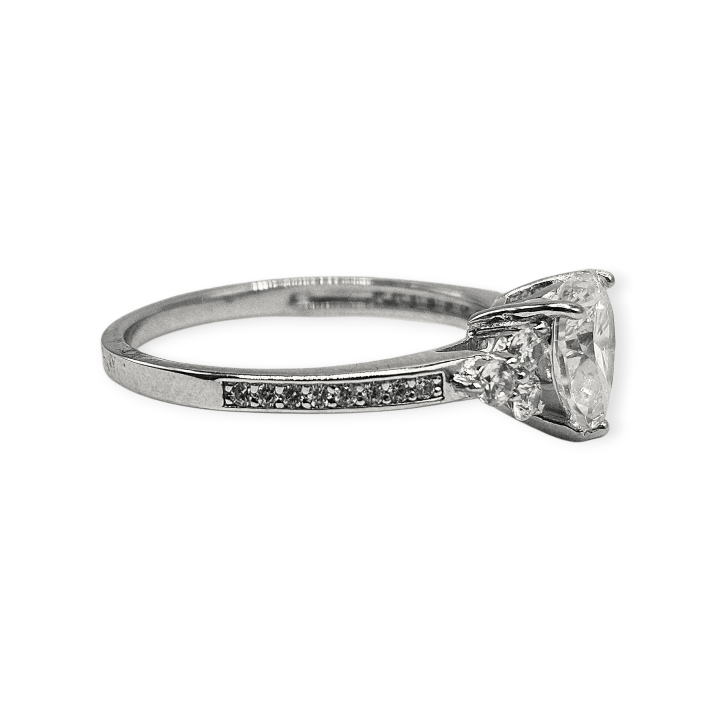 Heart Tree Stone Cubic Zirconia Silver Ring .925 Promise or Engagement Ring