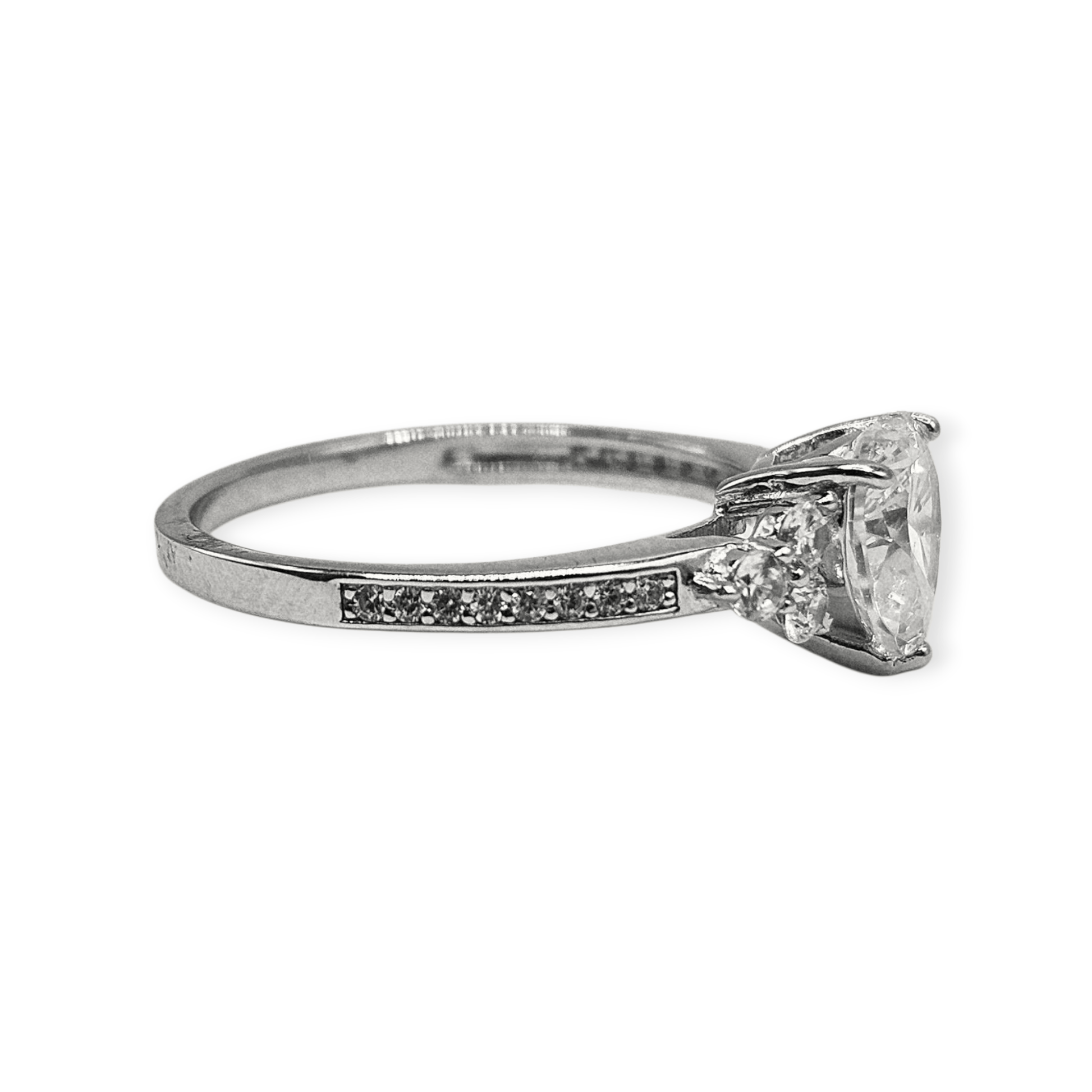 Heart Tree Stone Cubic Zirconia Silver Ring .925 Promise or Engagement Ring