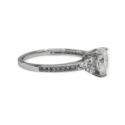 Heart Tree Stone Cubic Zirconia Silver Ring .925 Promise or Engagement Ring