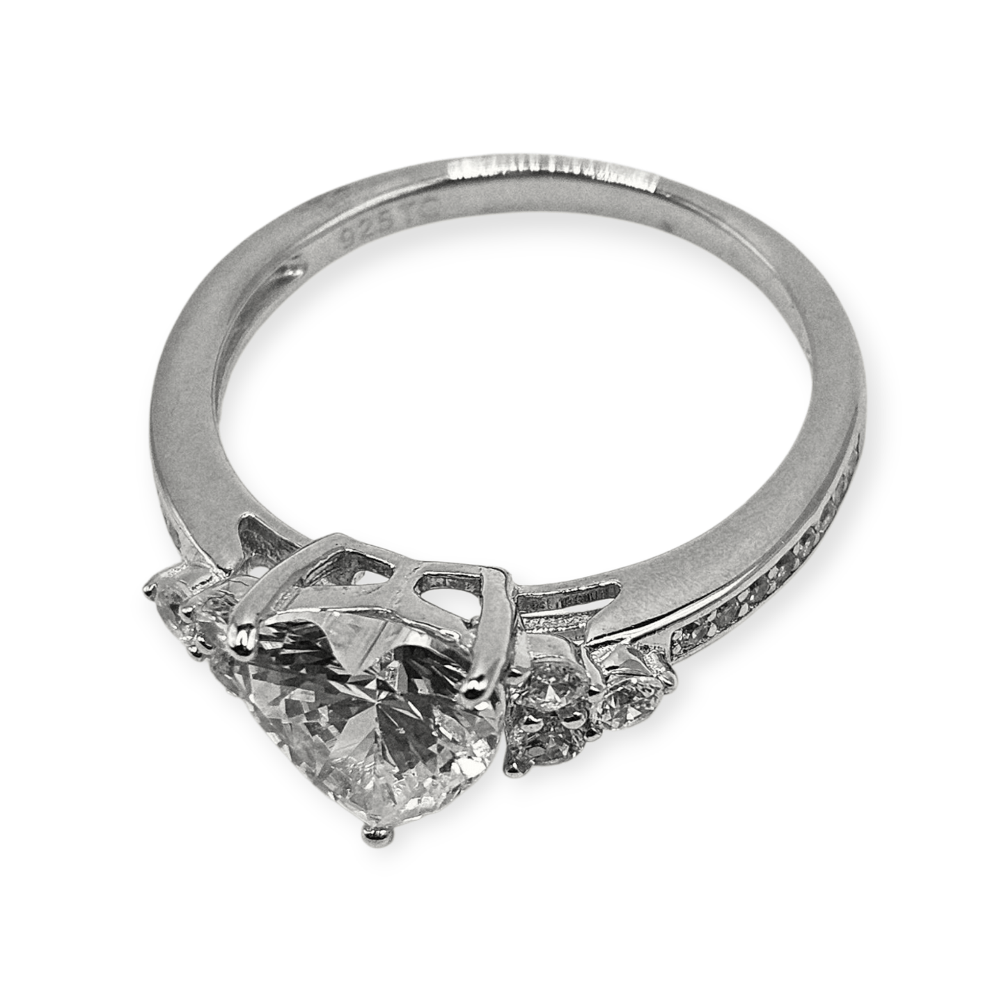 Heart Tree Stone Cubic Zirconia Silver Ring .925 Promise or Engagement Ring