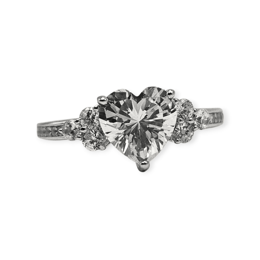 Heart Tree Stone Cubic Zirconia Silver Ring .925 Promise or Engagement Ring