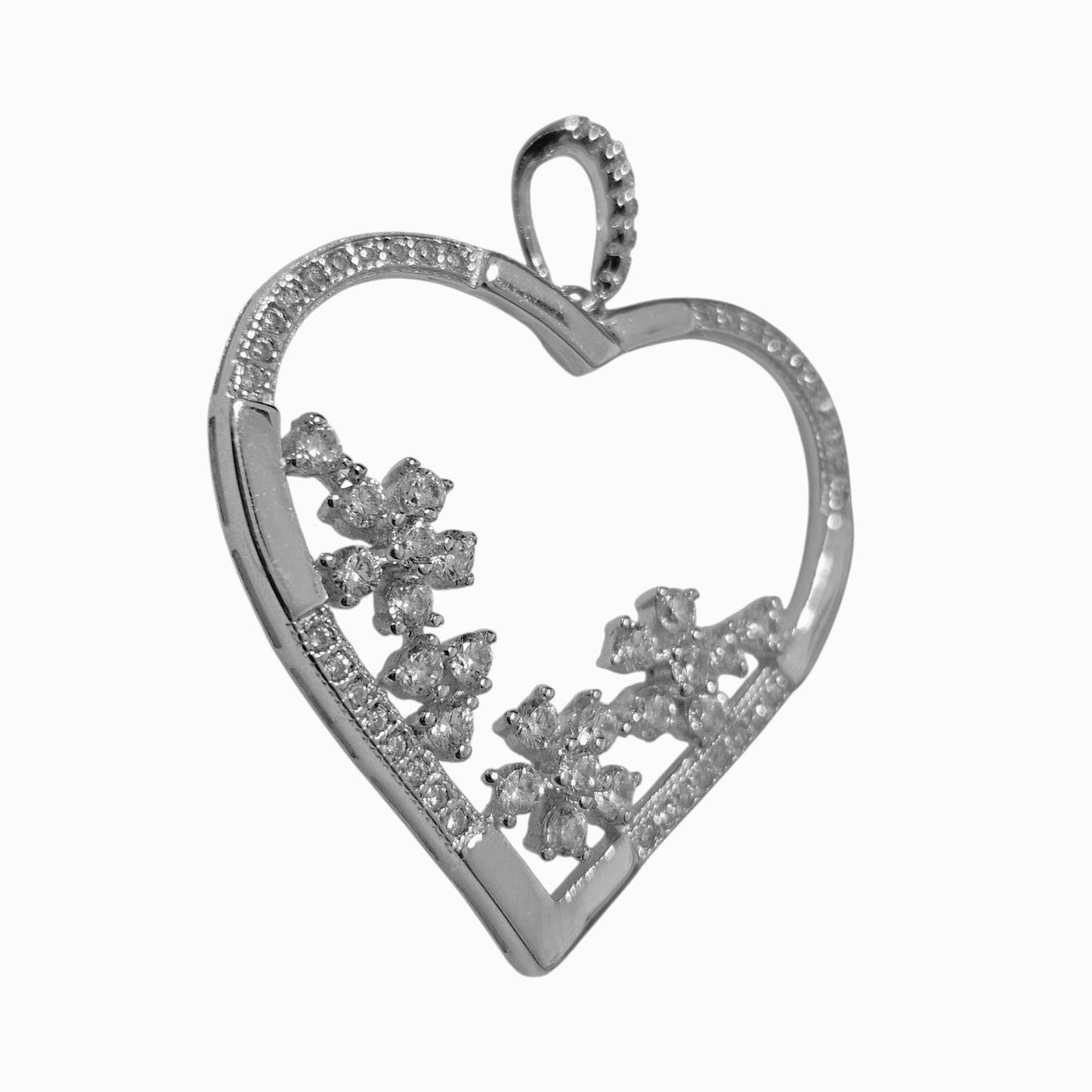Heart with Flowers Large Pendant Silver 925 with Cubic Zirconia