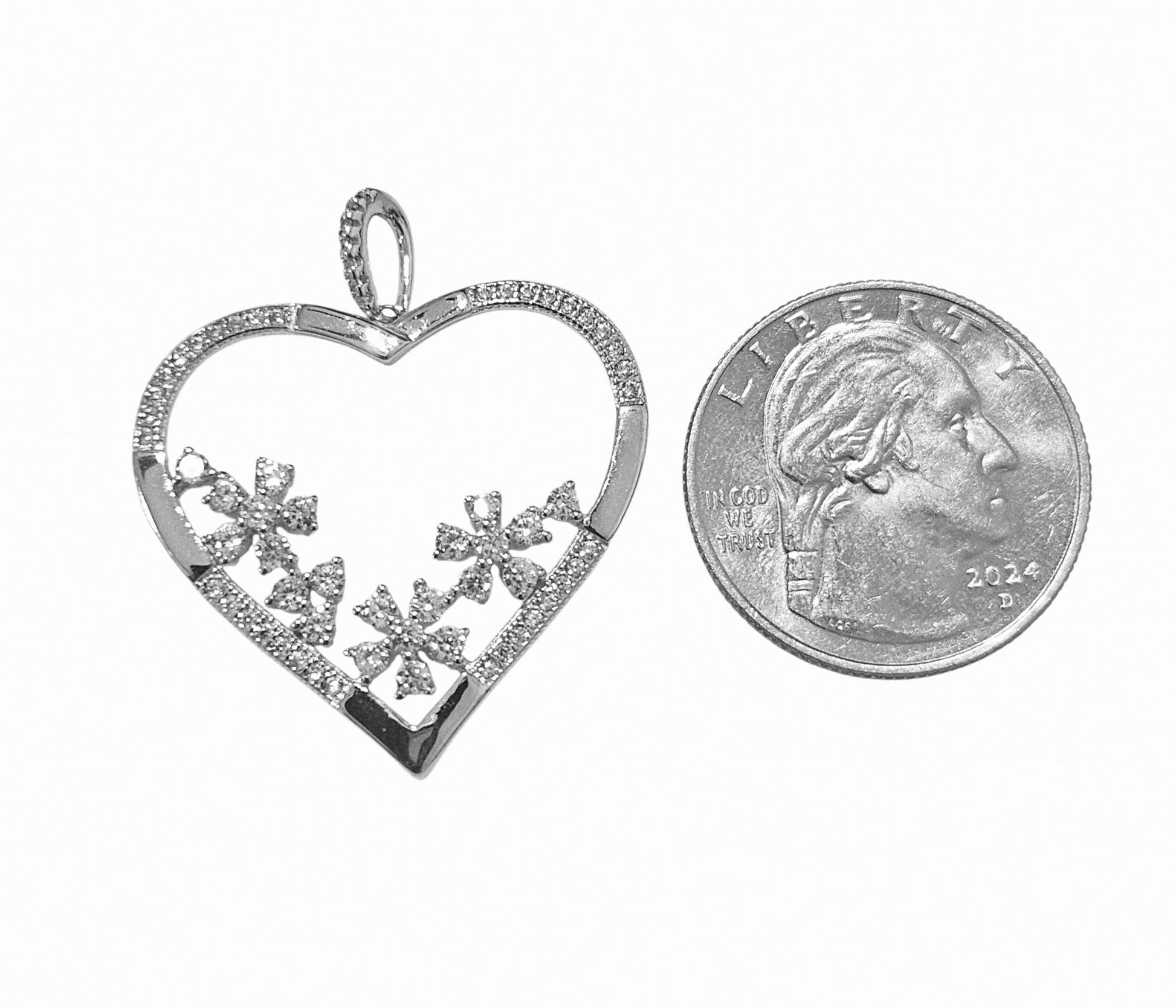 Heart with Flowers Large Pendant Silver 925 with Cubic Zirconia