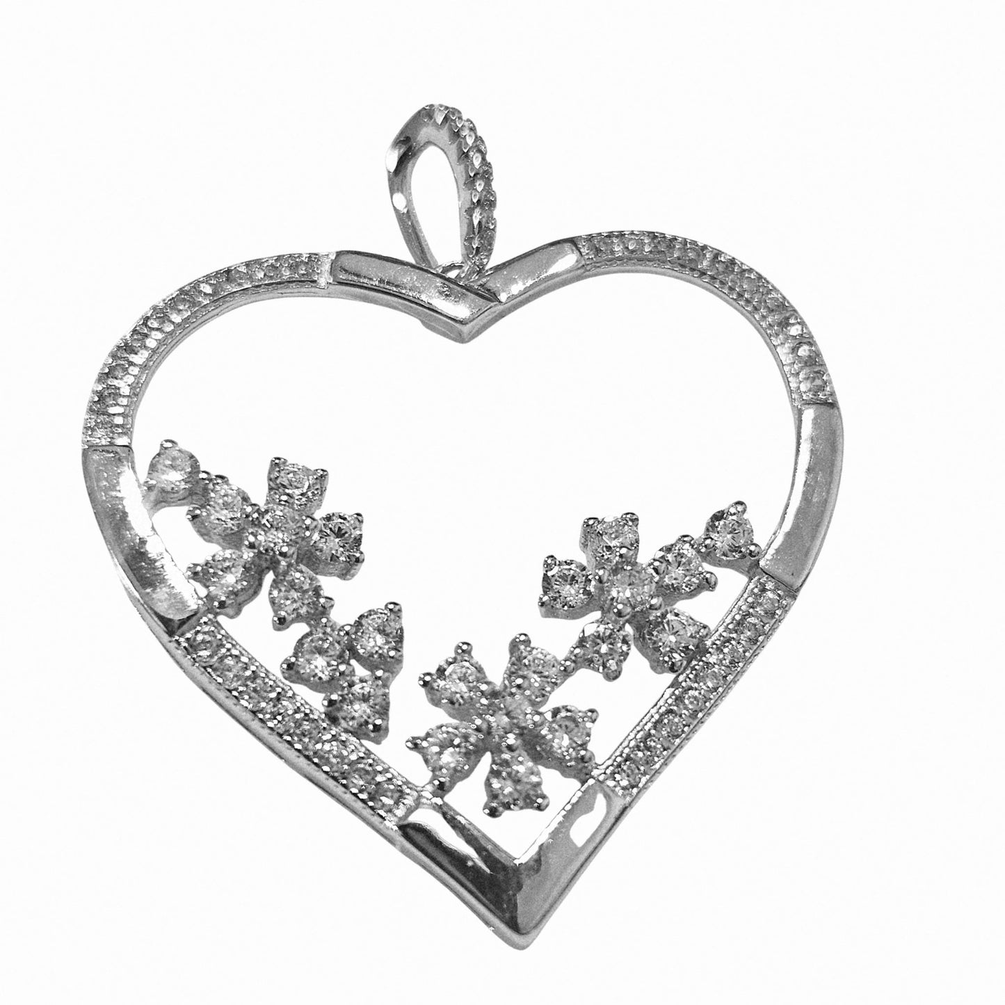 Heart with Flowers Large Pendant Silver 925 with Cubic Zirconia