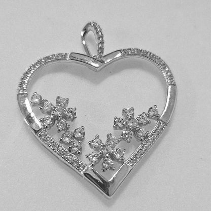 Heart with Flowers Large Pendant Silver 925 with Cubic Zirconia