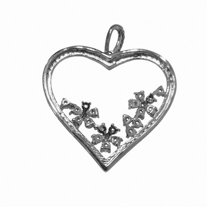 Heart with Flowers Large Pendant Silver 925 with Cubic Zirconia