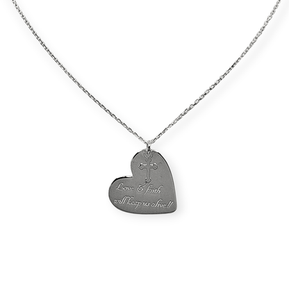 Hearth Necklace with Love & Faith Engraving Silver 925, 16" L Rollo Link Chain