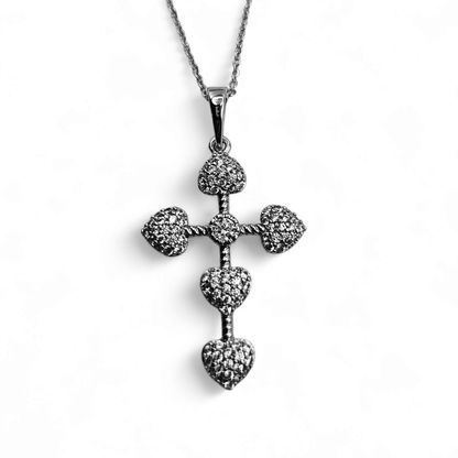 Hearts Cross Necklace Silver Plated for Women with 17" Chain