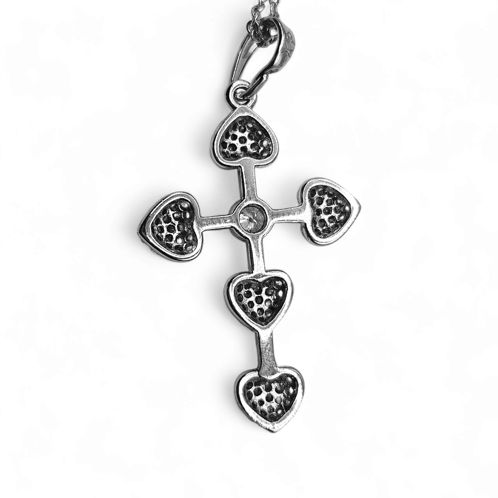 Hearts Cross Necklace Silver Plated for Women with 17" Chain