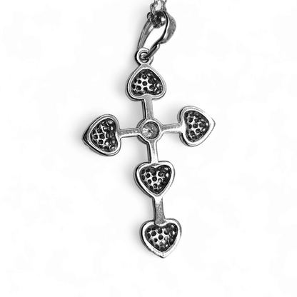 Hearts Cross Necklace Silver Plated for Women with 17" Chain