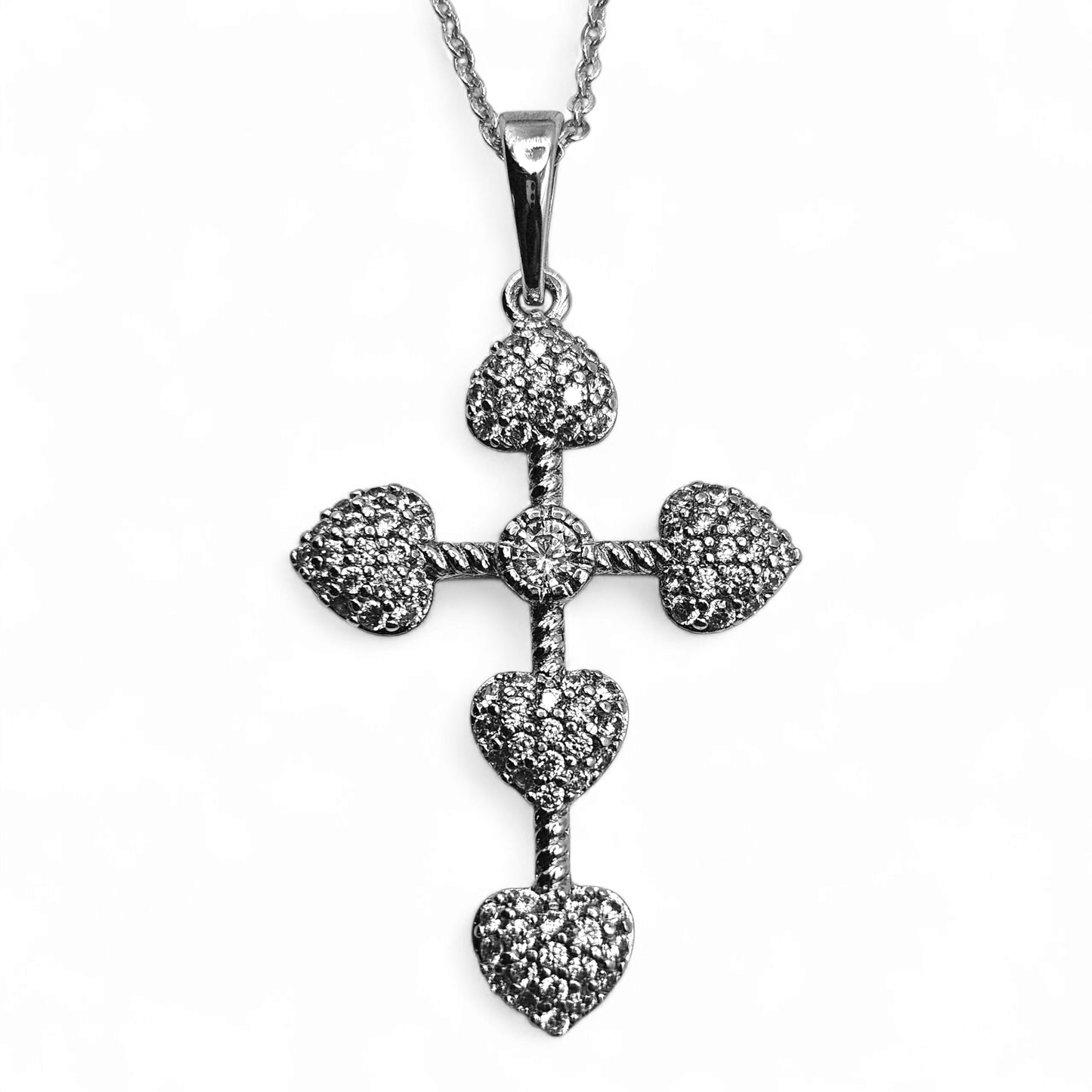 Hearts Cross Necklace Silver Plated for Women with 17" Chain