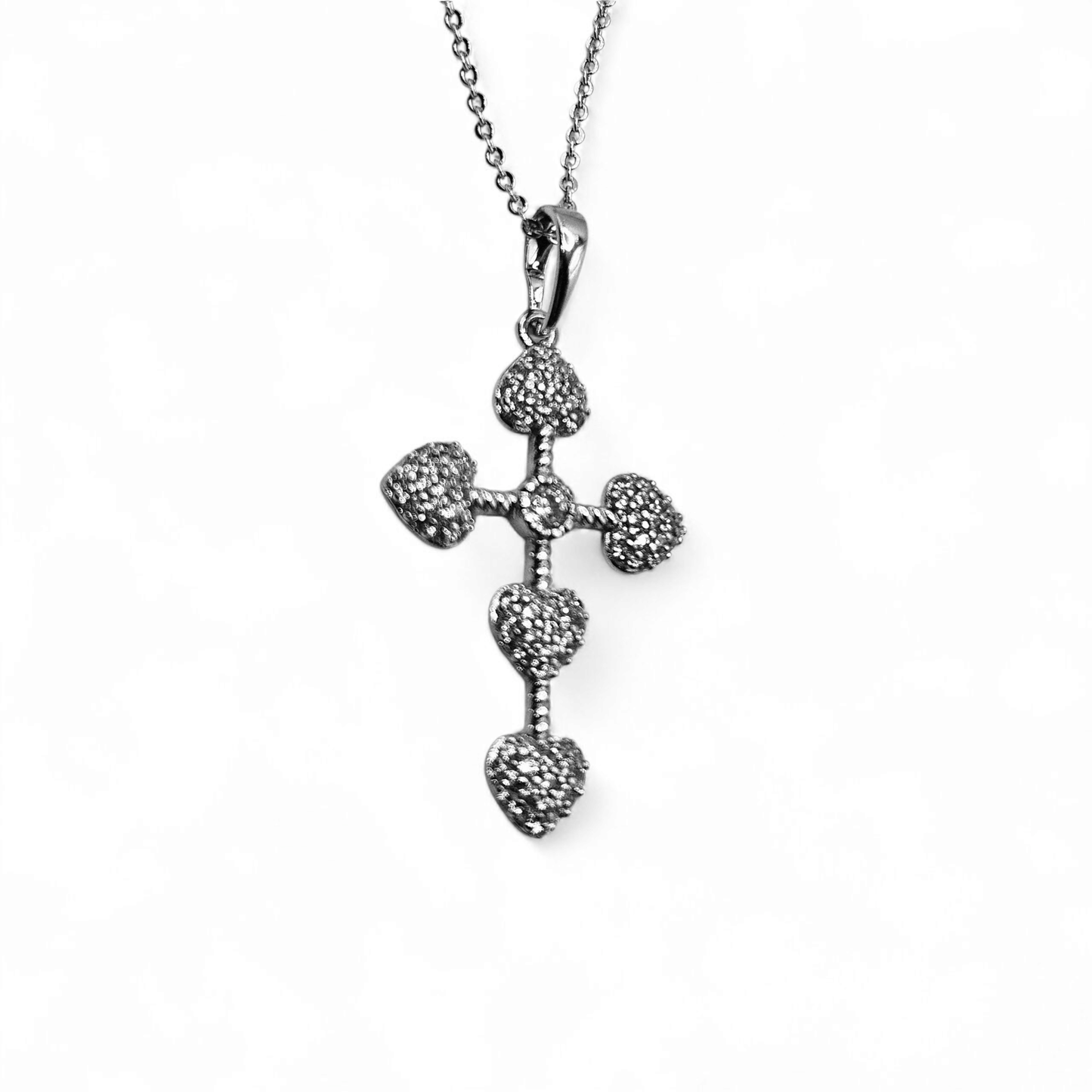 Hearts Cross Necklace Silver Plated for Women with 17" Chain