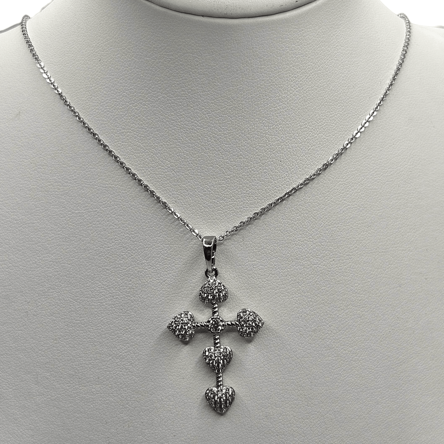 Hearts Cross Necklace Silver Plated for Women with 17" Chain