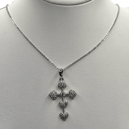 Hearts Cross Necklace Silver Plated for Women with 17" Chain