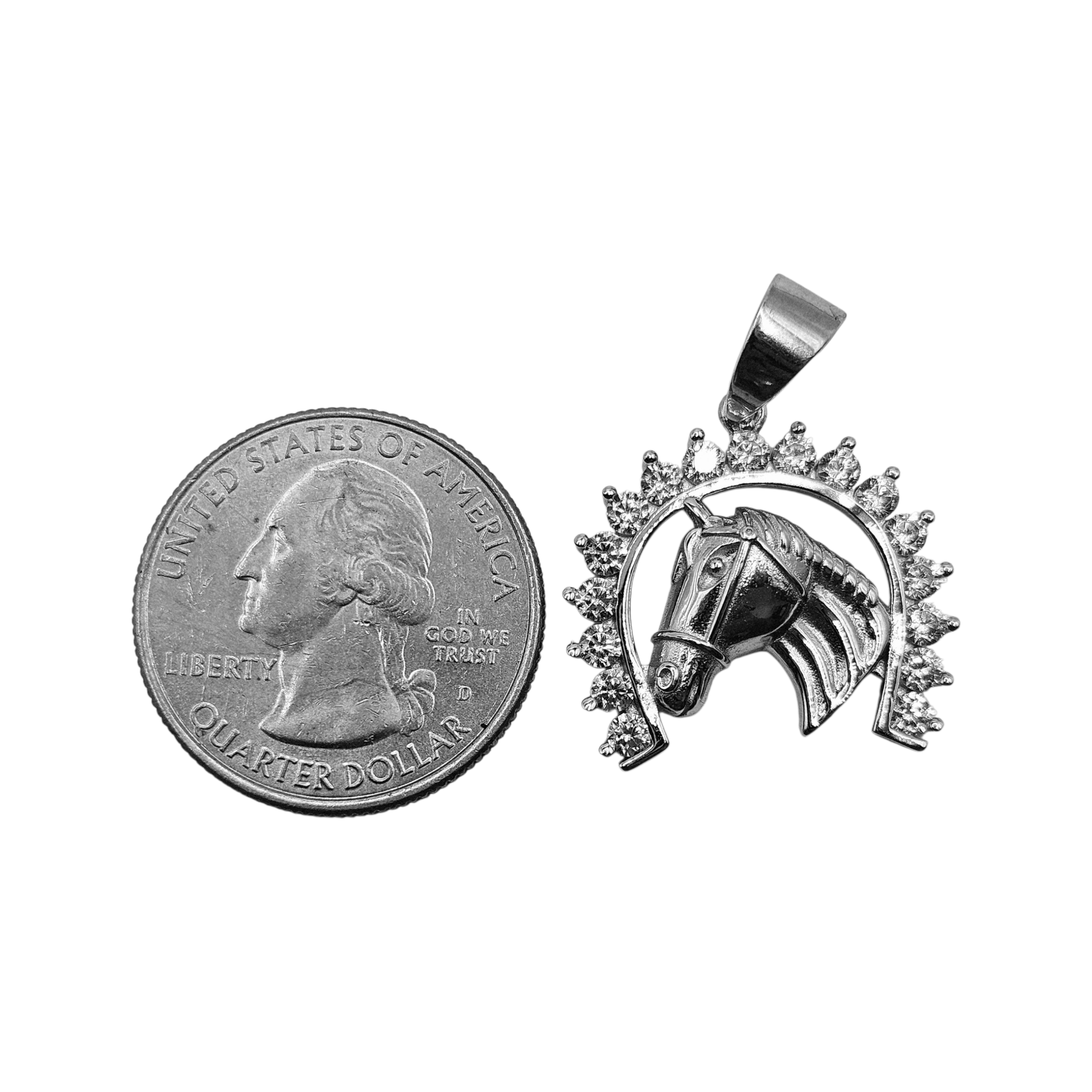 Horse Shoe Pendant Silver 925 Cubic Zirconia Stones for Men or Women