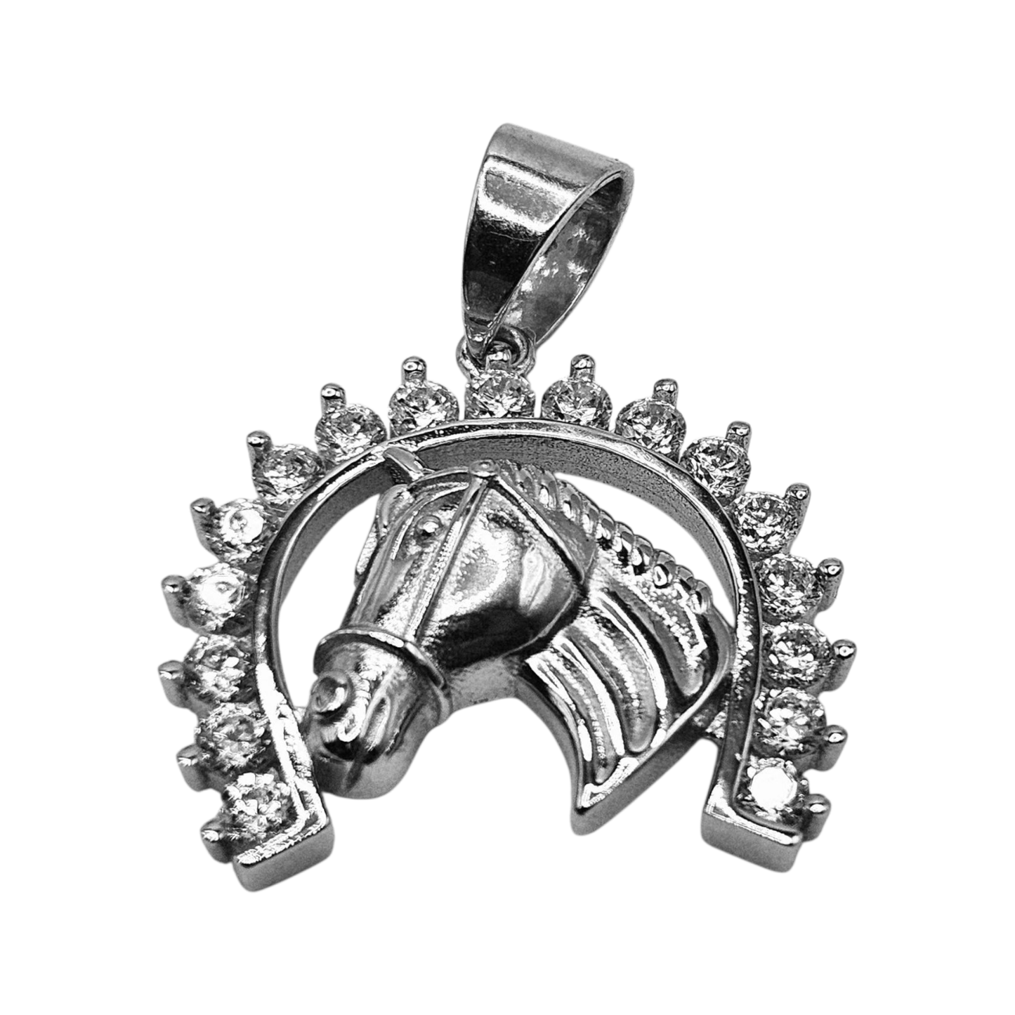 Horse Shoe Pendant Silver 925 Cubic Zirconia Stones for Men or Women