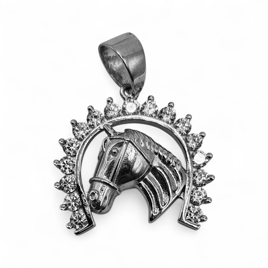 Horse Shoe Pendant Silver 925 Cubic Zirconia Stones for Men or Women