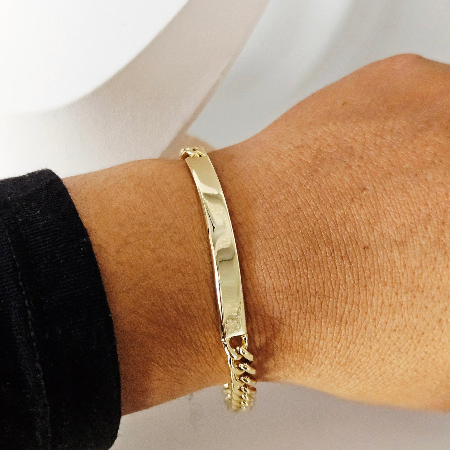 ID Bracelet 14k Gold Plated Custom Engraving For Women 7.5"L