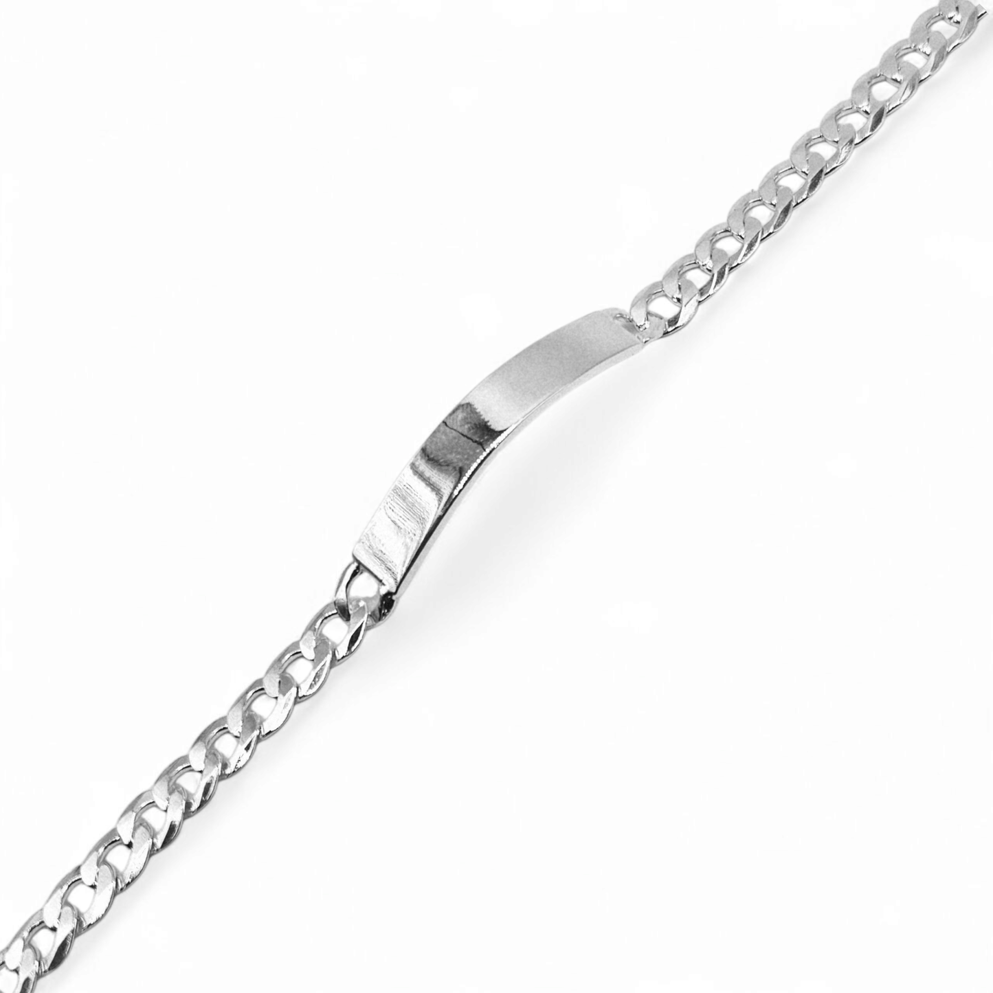 ID Plate Sterling Silver 925 Bracelet 8"L Cuban Unisex - Free Laser Engraving Great for older Kids 13 to 19 years or Adult Men or Women