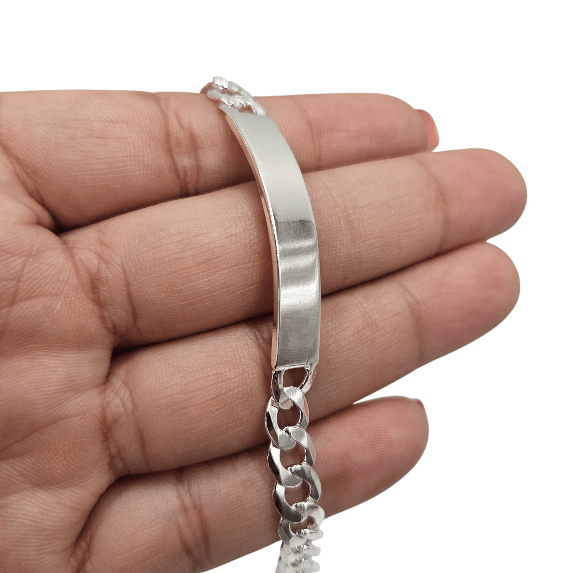 ID Plate Sterling Silver 925 Bracelet 8"L Cuban Unisex - Free Laser Engraving Great for older Kids 13 to 19 years or Adult Men or Women