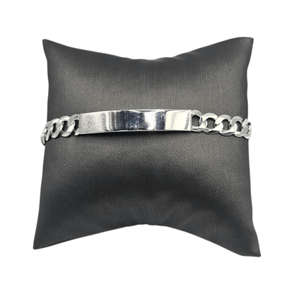 ID Plate Sterling Silver 925 Bracelet 8"L Cuban Unisex - Free Laser Engraving Great for older Kids 13 to 19 years or Adult Men or Women