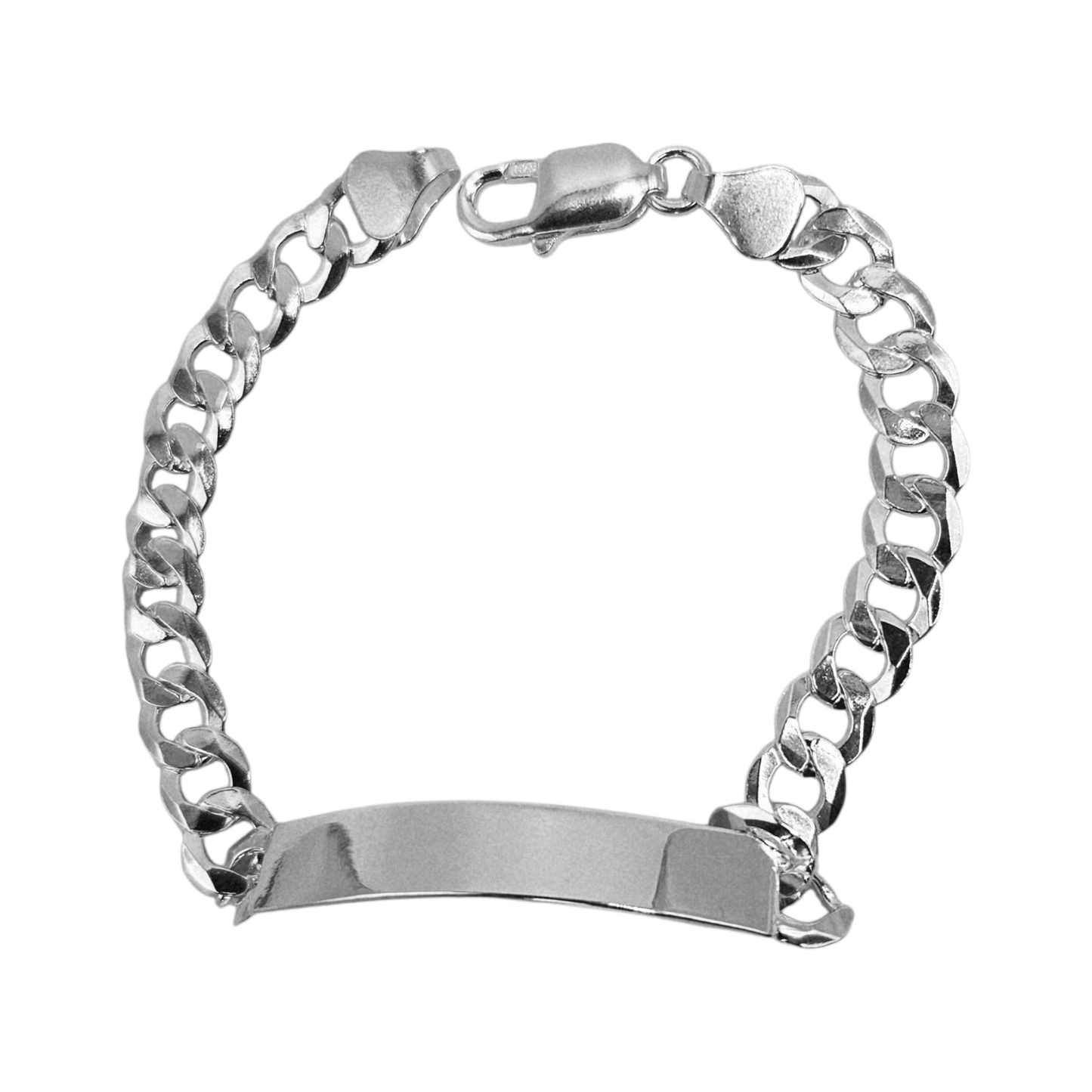 ID Plate Sterling Silver 925 Bracelet 8"L Cuban Unisex - Free Laser Engraving Great for older Kids 13 to 19 years or Adult Men or Women