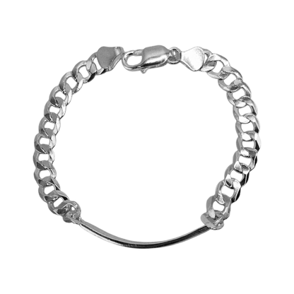 ID Plate Sterling Silver 925 Bracelet 8"L Cuban Unisex - Free Laser Engraving Great for older Kids 13 to 19 years or Adult Men or Women