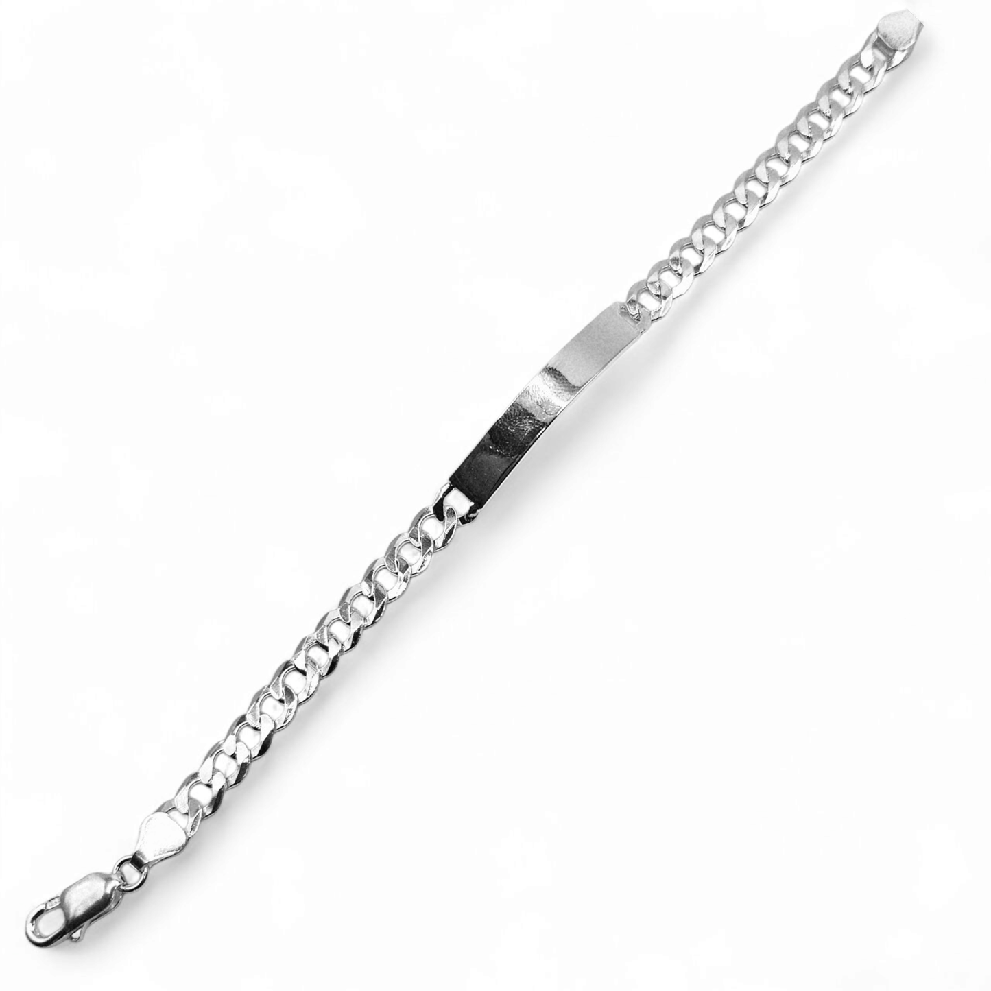 ID Plate Sterling Silver 925 Bracelet 8"L Cuban Unisex - Free Laser Engraving Great for older Kids 13 to 19 years or Adult Men or Women