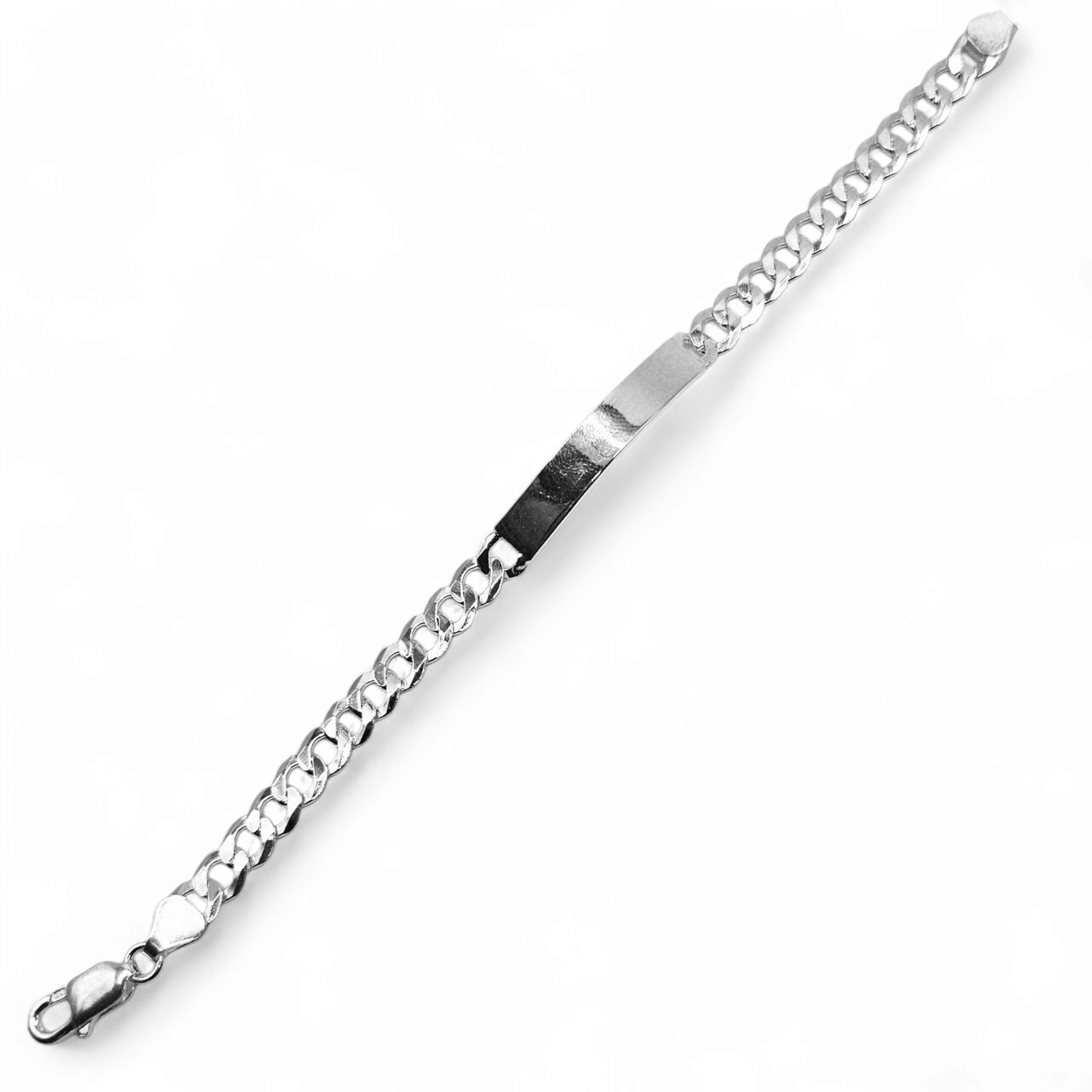 ID Plate Sterling Silver 925 Bracelet 8"L Cuban Unisex - Free Laser Engraving Great for older Kids 13 to 19 years or Adult Men or Women