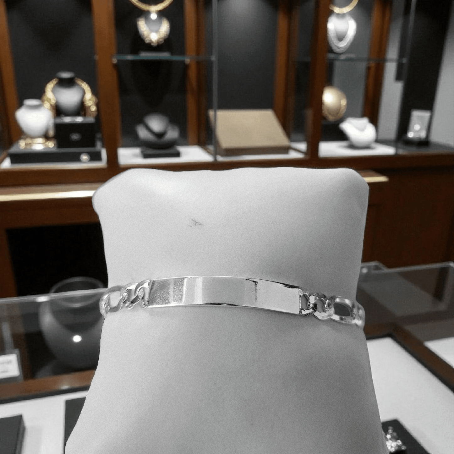 ID Plate Sterling Silver 925 Bracelet 8"L Figaro Unisex - Free Laser Engraving Great for older Kids 13 years and Up, Adult Men or Women