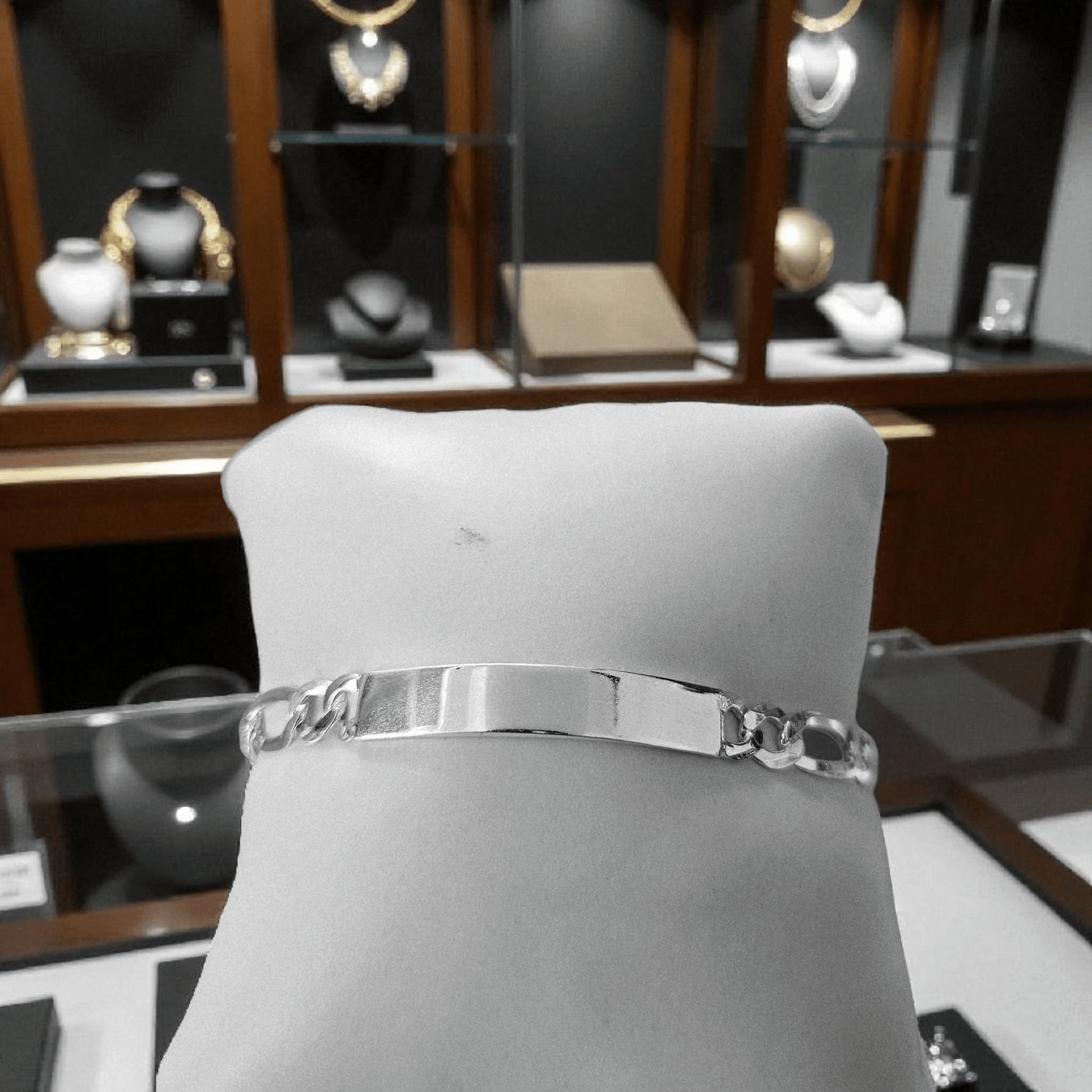 ID Plate Sterling Silver 925 Bracelet 8"L Figaro Unisex - Free Laser Engraving Great for older Kids 13 years and Up, Adult Men or Women