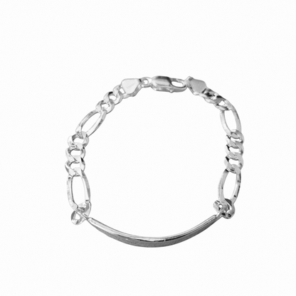 ID Plate Sterling Silver 925 Bracelet 8"L Figaro Unisex - Free Laser Engraving Great for older Kids 13 years and Up, Adult Men or Women
