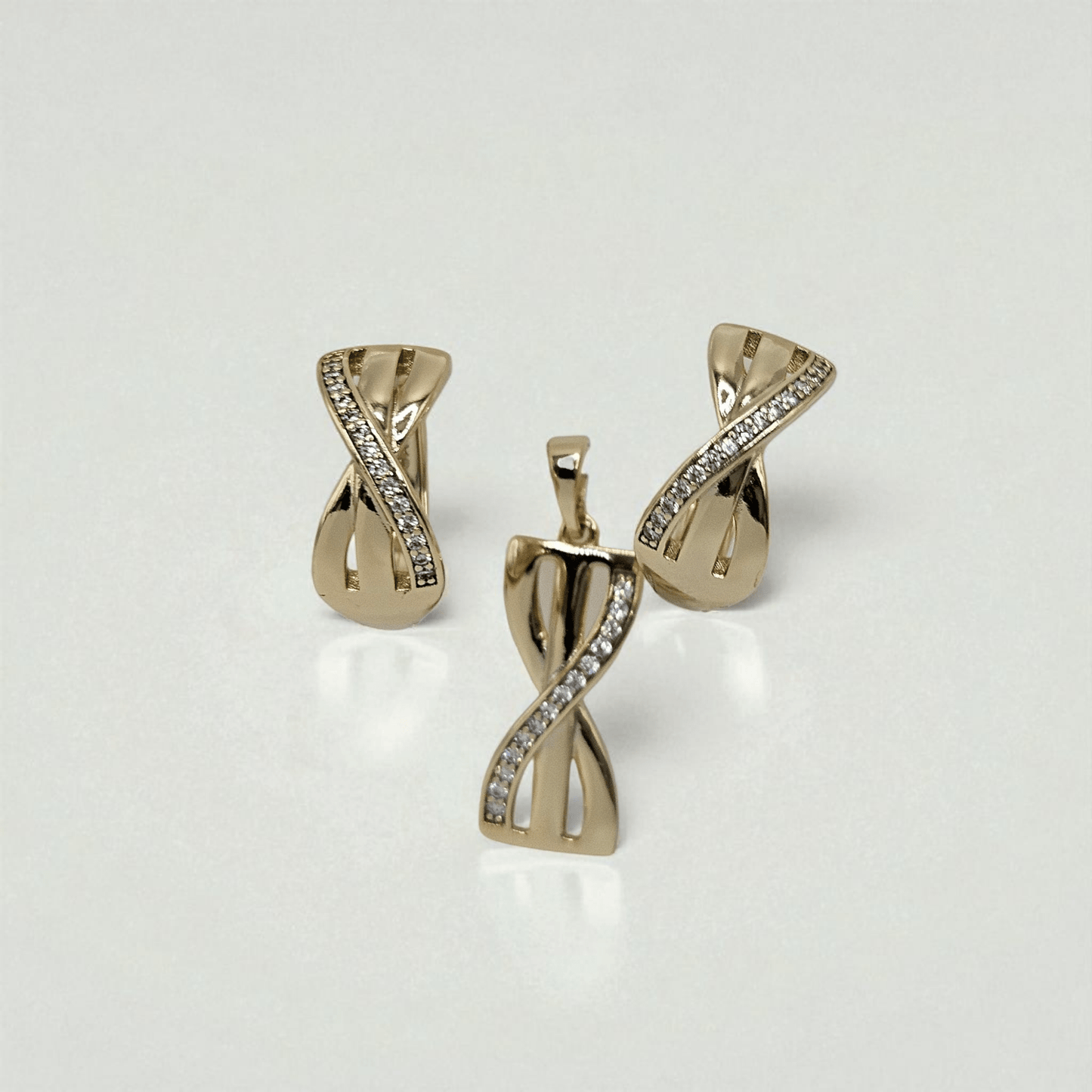 Infinity Hoop Earrings and Necklace 14k Gold Plated Set