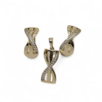 Infinity Hoop Earrings and Necklace 14k Gold Plated Set