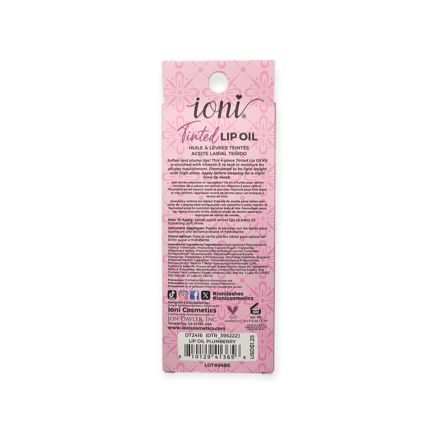 Ioni Tinted Lip Oils Plumbery, Pink Doll, Sweet Honey