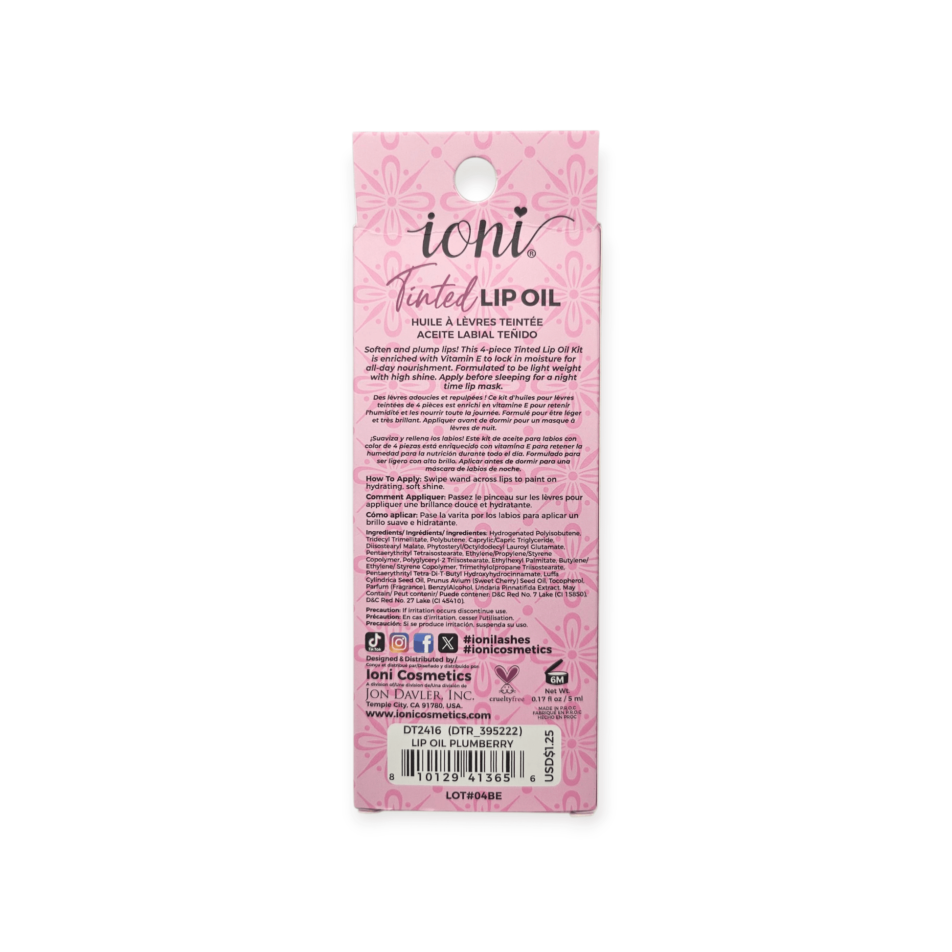 Ioni Tinted Lip Oils Plumbery, Pink Doll, Sweet Honey
