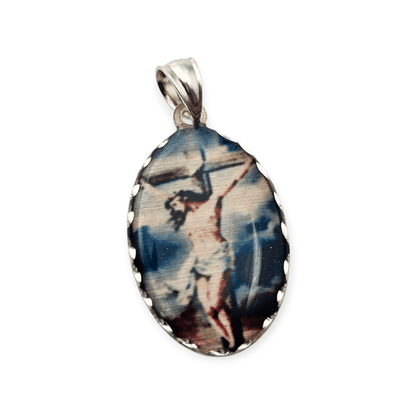 Jesus Christ on The Cross Crucifix Medal Pendant Silver in Rectangle or Oval Shape, 22mm H