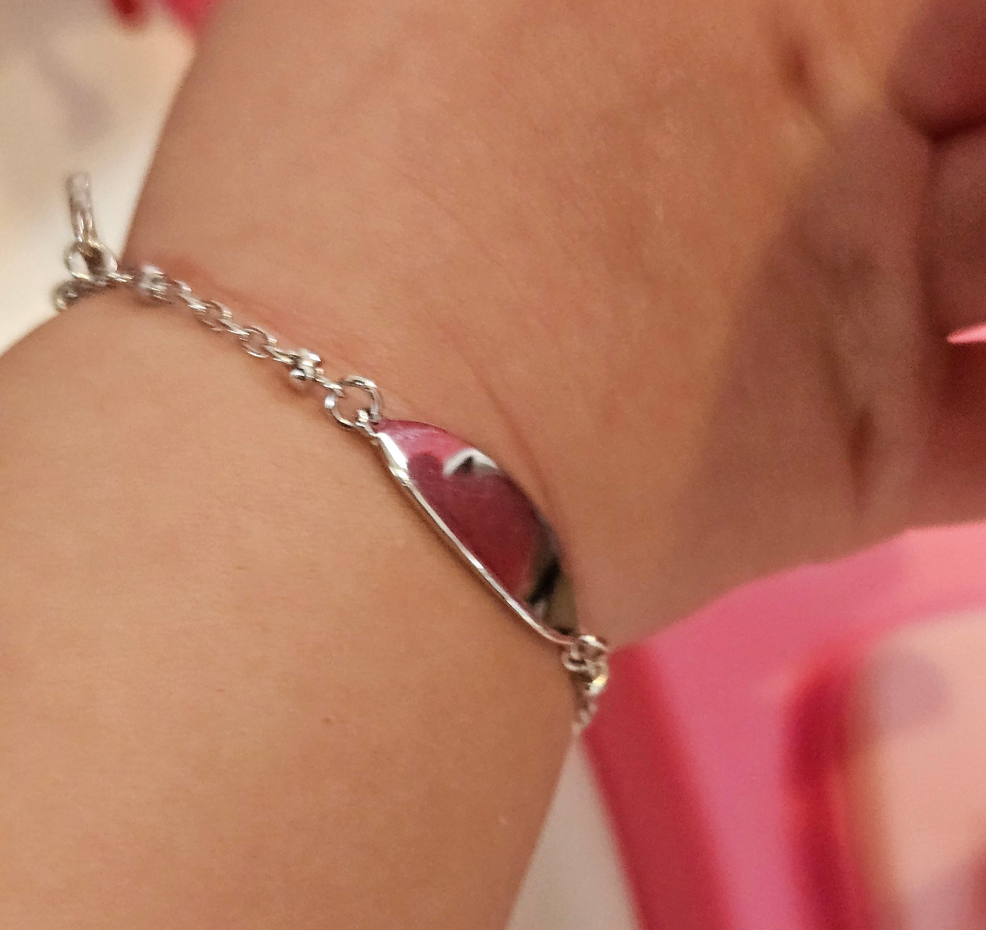 Kids ID Oval Plate Sterling Silver 925 Bracelet for Girls 5"L Adjustable - Free Custom Laser Engraving