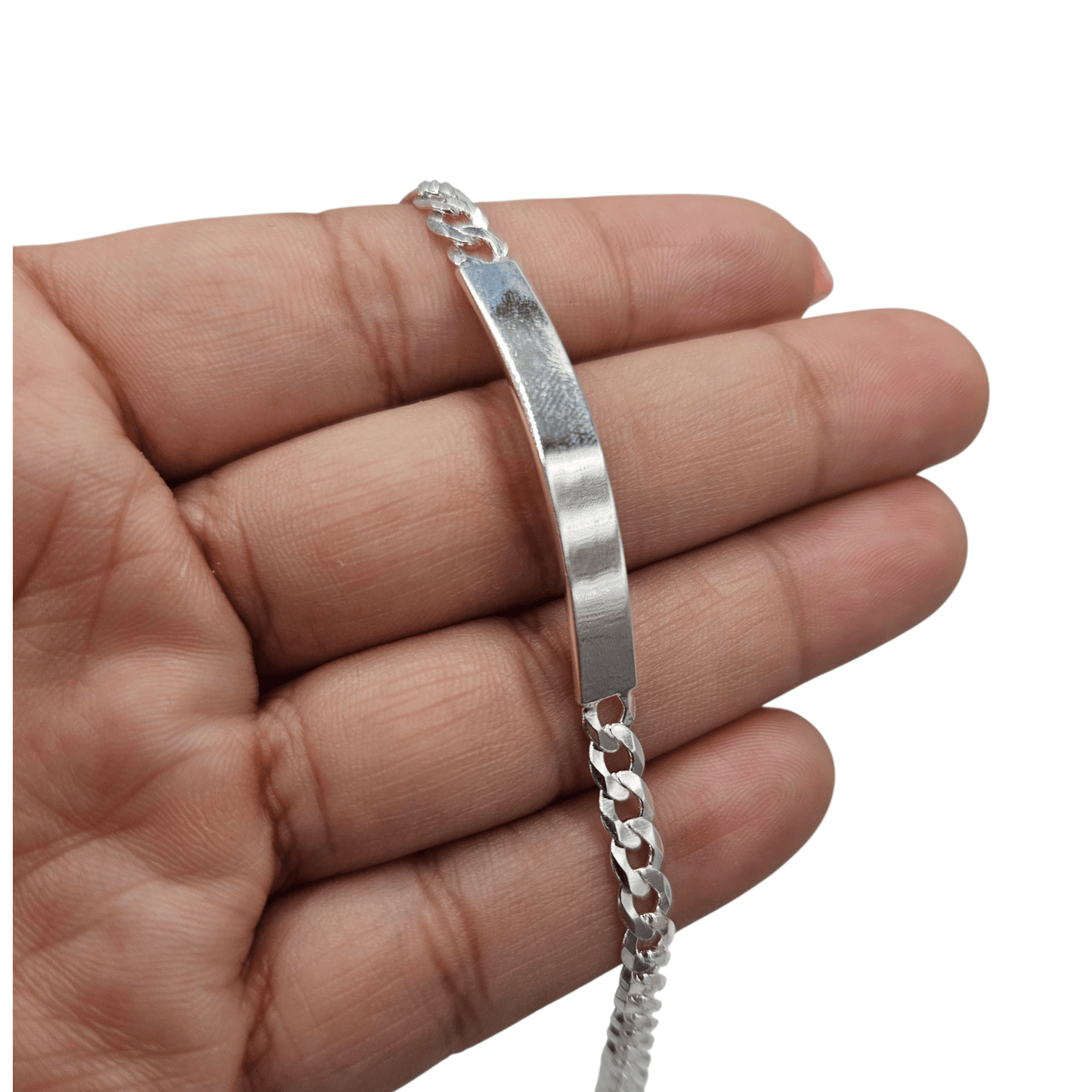 Kids ID Plate Sterling Silver 925 Bracelet 7"L Cuban Unisex - Free Laser Engraving Great for older Kids 7 to 17 years