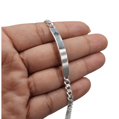 Kids ID Plate Sterling Silver 925 Bracelet 7"L Cuban Unisex - Free Laser Engraving Great for older Kids 7 to 17 years
