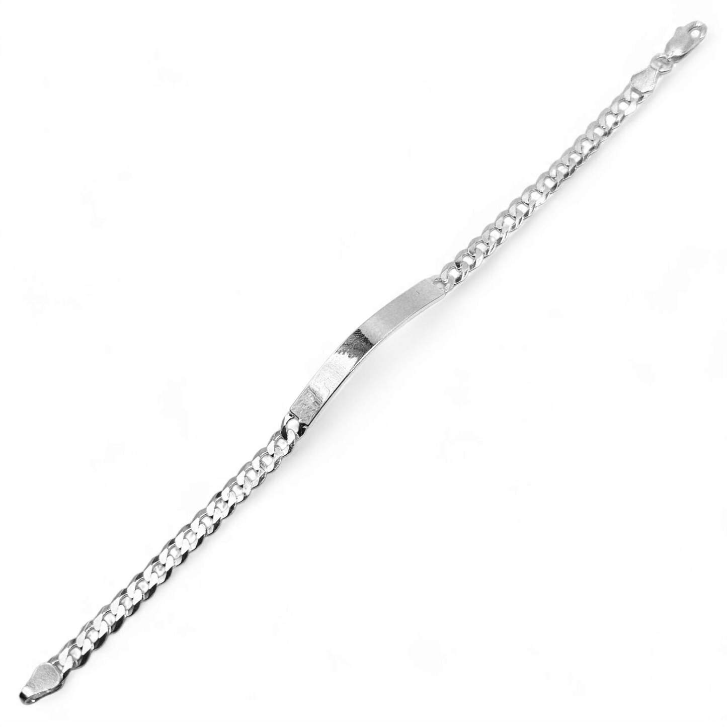 Kids ID Plate Sterling Silver 925 Bracelet 7"L Cuban Unisex - Free Laser Engraving Great for older Kids 7 to 17 years