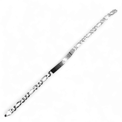 Kids ID Plate Sterling Silver 925 Bracelet 7"L Figaro Unisex - Free Laser Engraving Great for older Kids 7 to 17 years