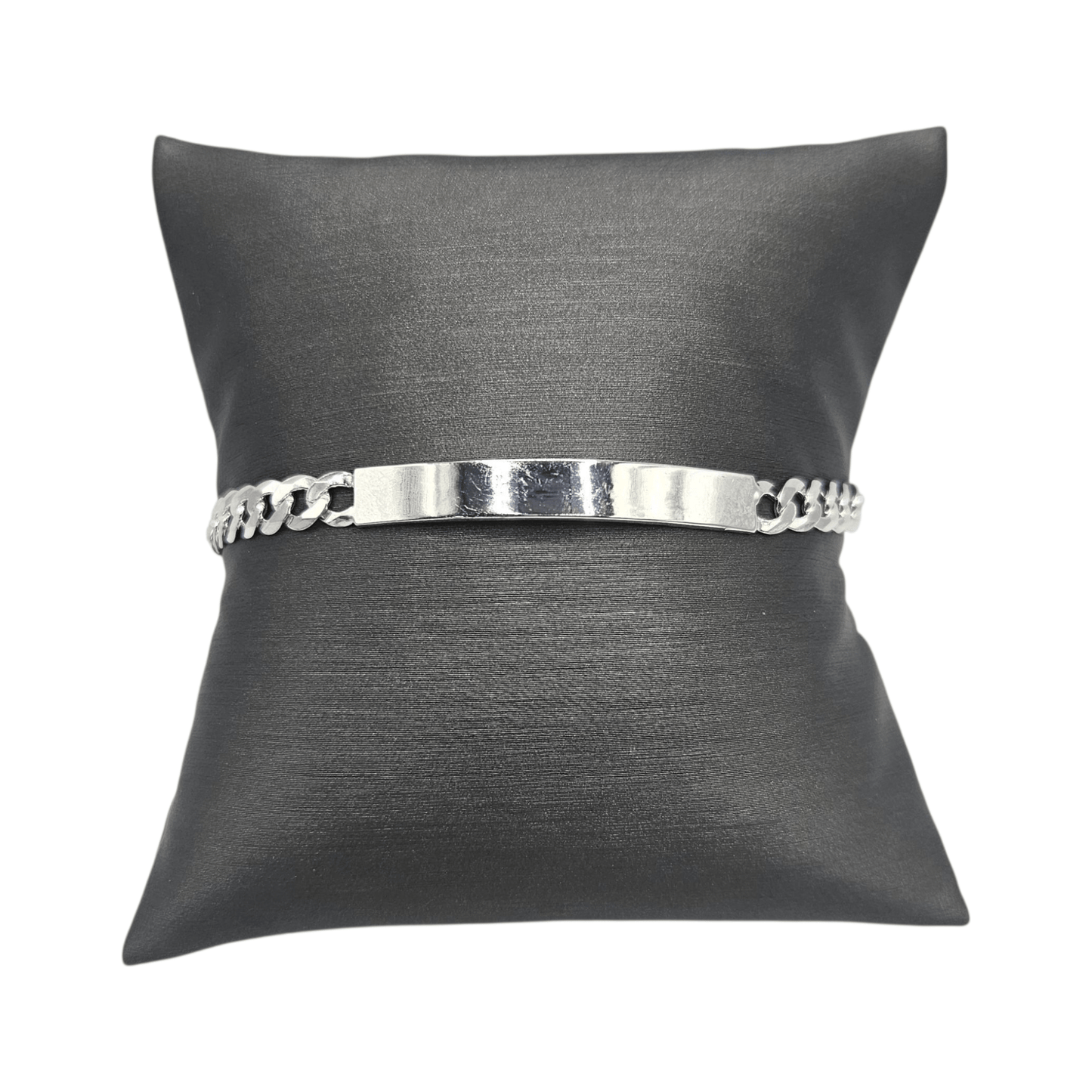 Kids ID Plate Sterling Silver 925 Bracelet 7"L Figaro Unisex - Free Laser Engraving Great for older Kids 7 to 17 years