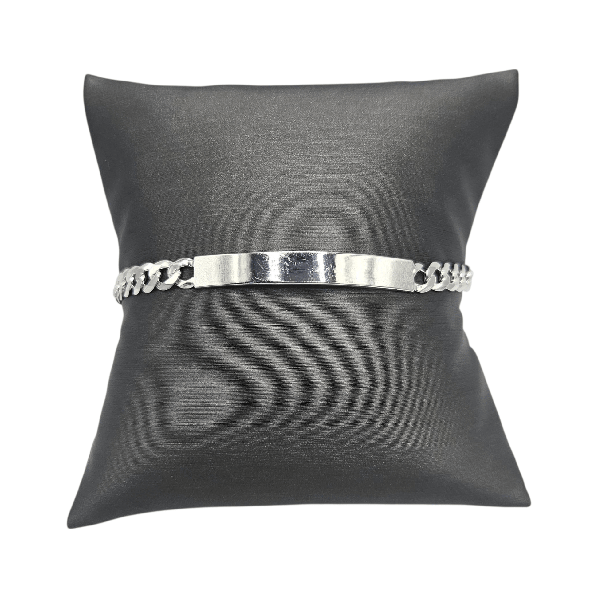 Kids ID Plate Sterling Silver 925 Bracelet 7"L Figaro Unisex - Free Laser Engraving Great for older Kids 7 to 17 years