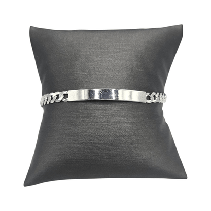 Kids ID Plate Sterling Silver 925 Bracelet 7"L Figaro Unisex - Free Laser Engraving Great for older Kids 7 to 17 years