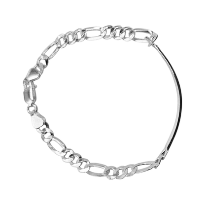 Kids ID Plate Sterling Silver 925 Bracelet 7"L Figaro Unisex - Free Laser Engraving Great for older Kids 7 to 17 years